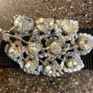 Silver Brooch with 10 rhinestones Accent - Silver and Clear